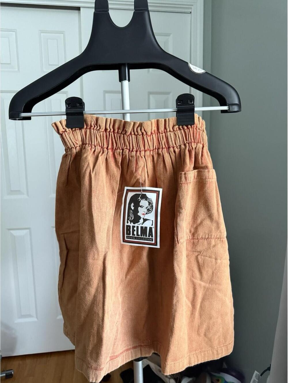 Vintage 90s Belma Paperbag Waist Cotton Utility Skirt NWT Peach Apricot Size M